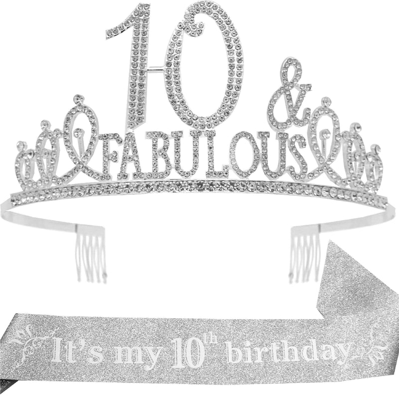 Girls 10th Birthday Sash and Tiara - Fabulous Glitter Sash + Fabulous