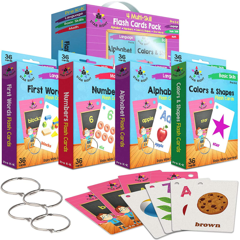 Word Flash Cards for Toddlers, Set of 4 - Number Flash Cards, First Words, Colors