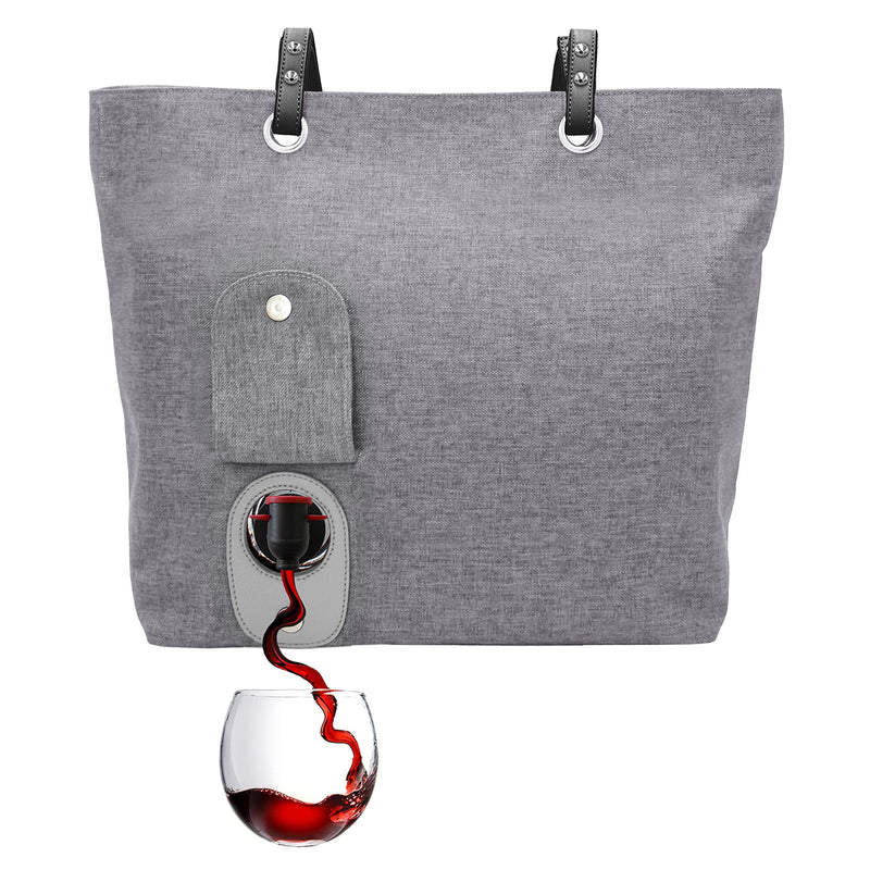 City Tote Bag - Canvas Wine Purse with Hidden Pour Spout and Wine Dispenser Bottle