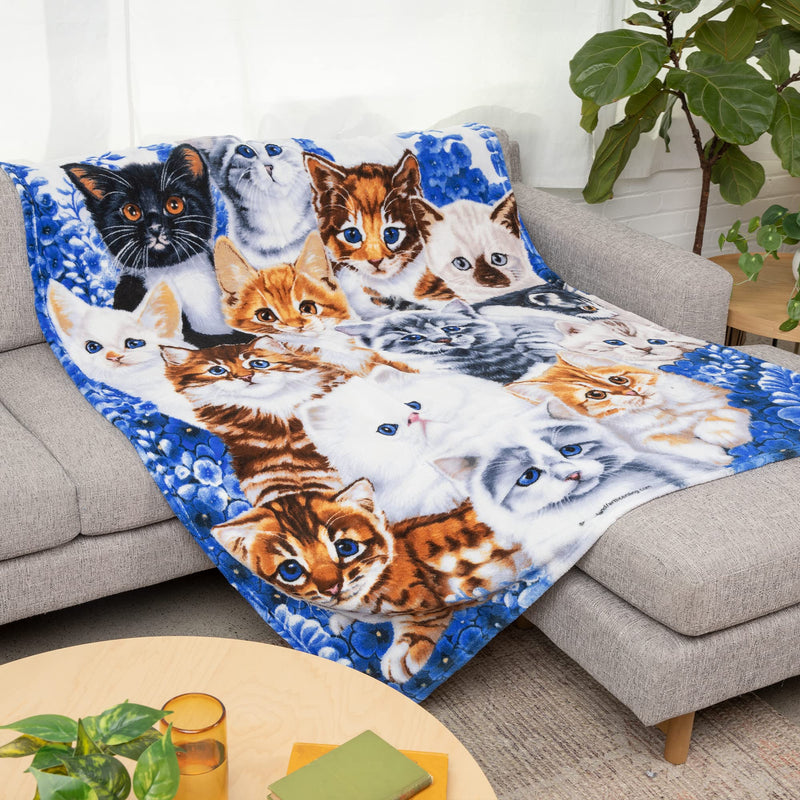 Collage Kitten Fleece Bed Blanket 75" x 90" Queen Size Cute Fleece