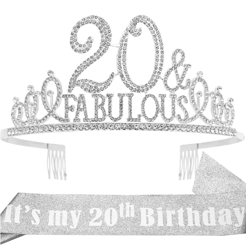 20th Birthday Sash and Tiara for Women - Fabulous Set: Glitter Sash