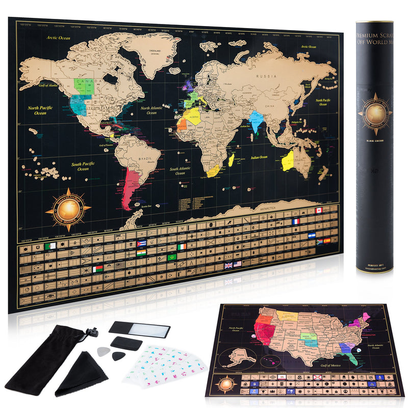 Scratch-Off World Map Poster and Deluxe Map of the United States Included Complete