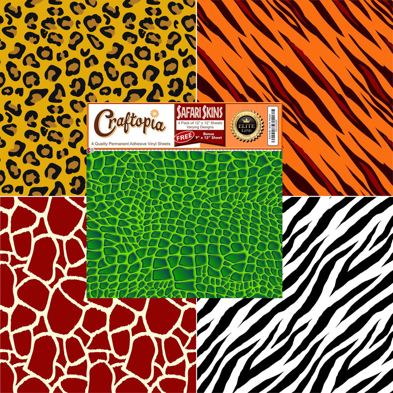 Safari Patterned Vinyl Sheets Animal Prints 4 Pack Leopard Cheetah Tiger