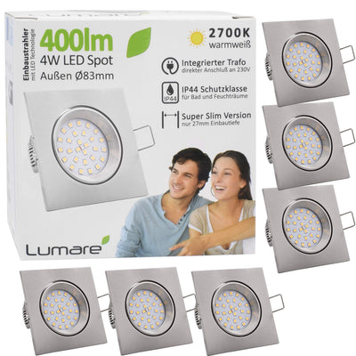 6x LED recessed spotlights 4w 400 lumens IP44 only 27mm extra flat installation depth LED