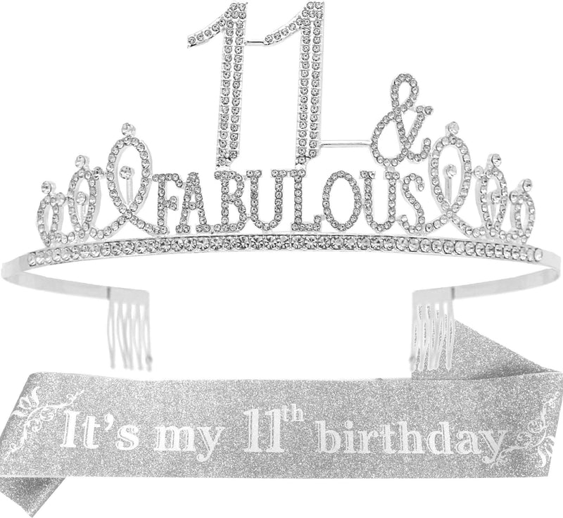 Girls 11th Birthday Sash and Tiara - Fabulous Glitter Sash + Fabulous