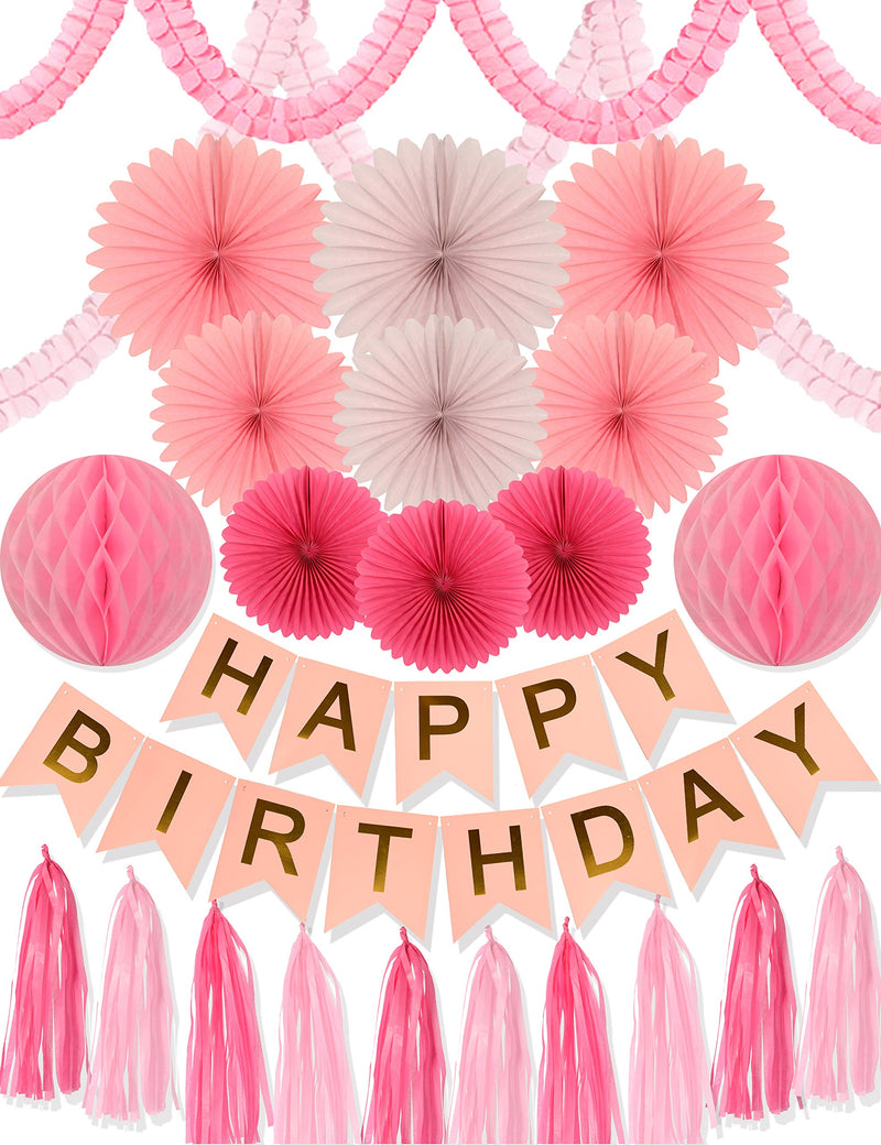 Pink birthday party decoration, pink birthday decoration, pink happy birthday