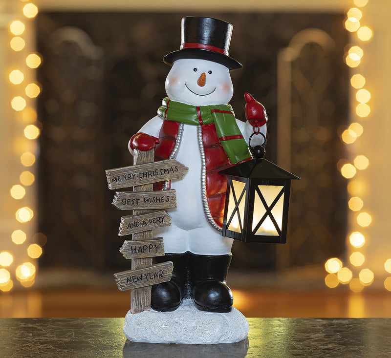 Luminous Lantern Snowman Decor Figurines Resin Snowman Lights Christmas