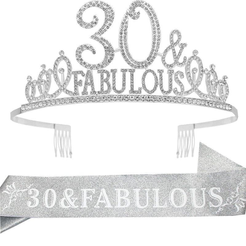 30th Birthday Sash and Tiara for Women - Fabulous Glitter Sash + Fabulous