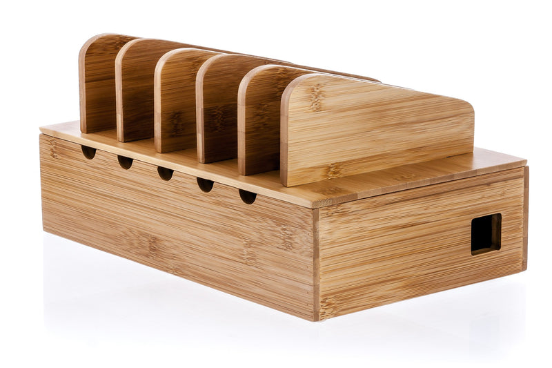 Natural Bamboo Charging Station Organizer - Docking Station for Multiple Devices