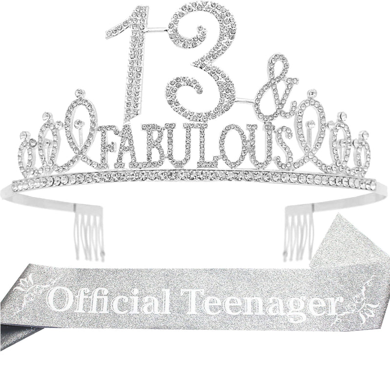 Girls 13th Birthday Sash and Tiara - Fabulous Set: Glitter Sash