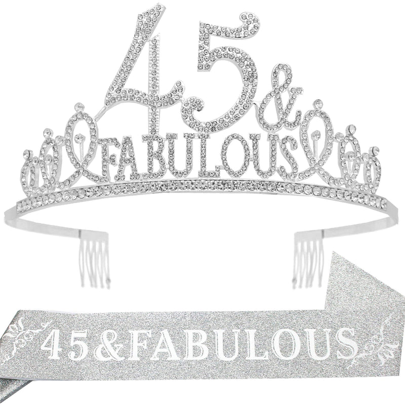 45th Birthday Sash and Tiara for Women - Fabulous Glitter Sash + Fabulous