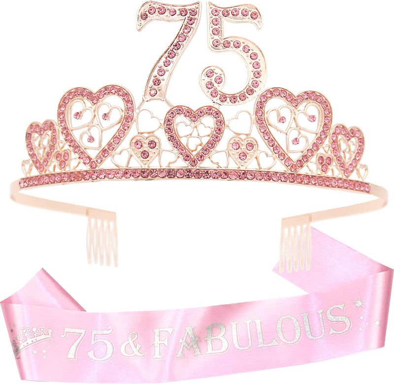 75th Birthday Sash and Tiara for Women - Fabulous Glitter Sash + Hearts