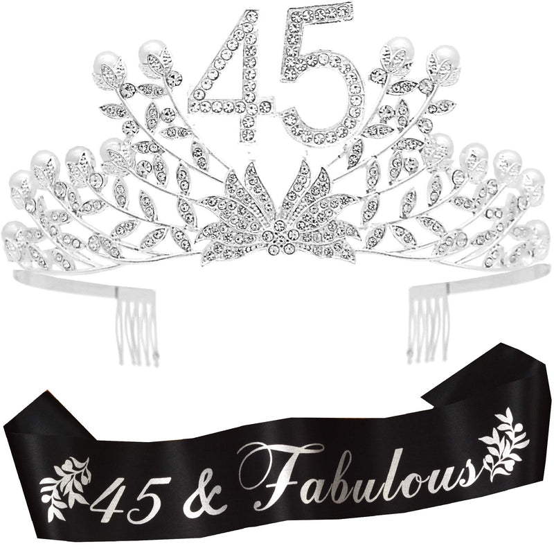 45th Birthday Sash and Tiara for Women - Fabulous Glitter Sash + Botanic