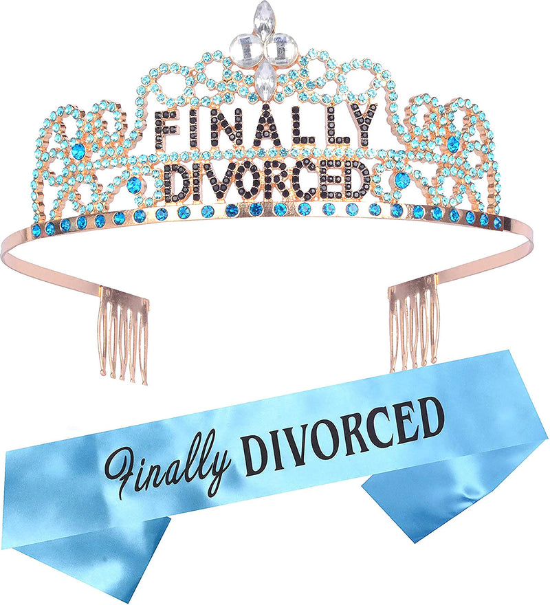 Divorce Party Sash and Tiara Set - Finally Divorced Glitter Satin Sash - Blue