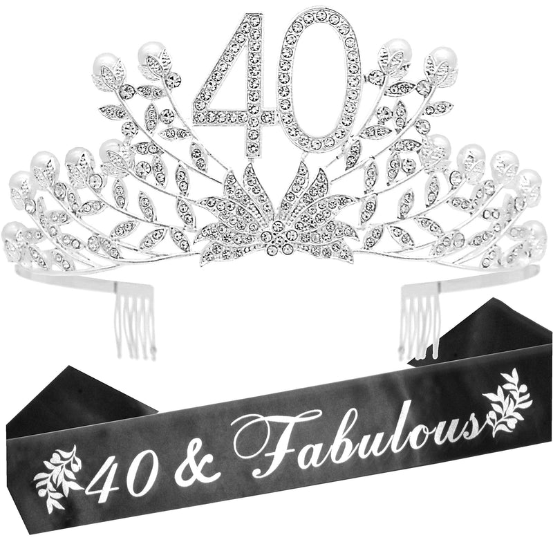 40th Birthday Sash and Tiara for Women - Fabulous Glitter Sash + Botanic