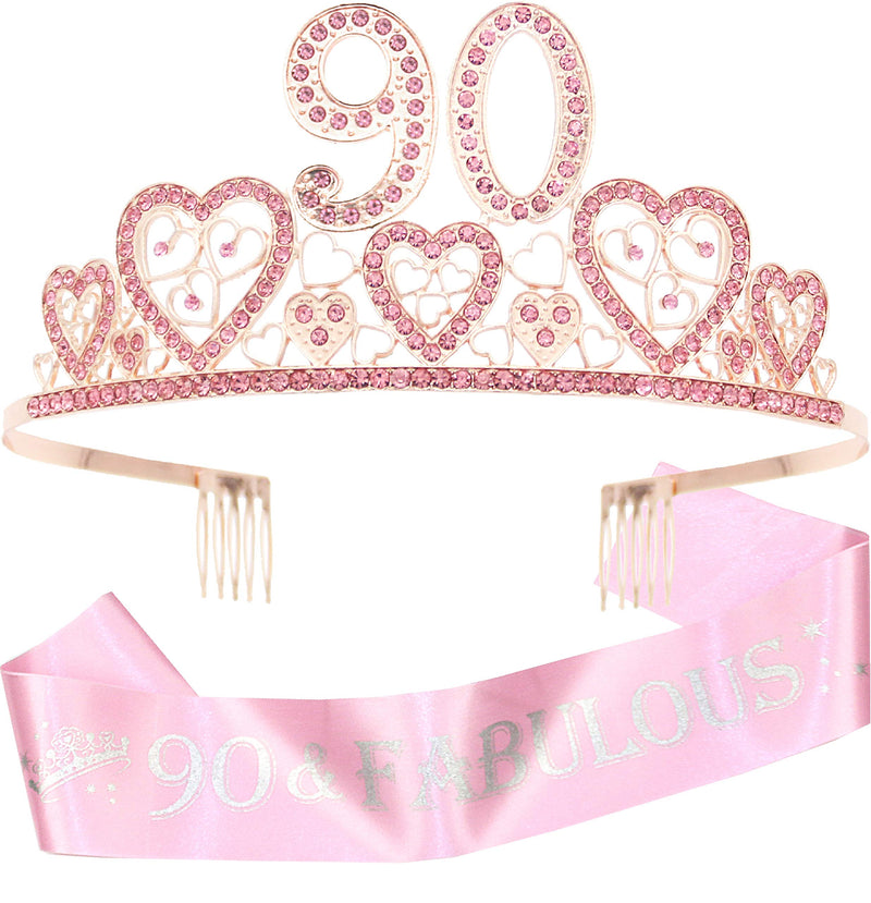 90th Birthday Sash and Tiara for Women - Fabulous Glitter Sash + Hearts