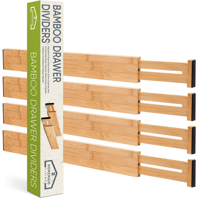 Bamboo Drawer Dividers - Adjustable and Expandable for Kitchen Cutlery