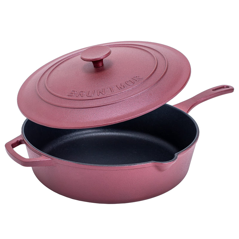 5 Qt burgundy enameled cast iron skillet with lid, 5 quart ovenproof cast iron