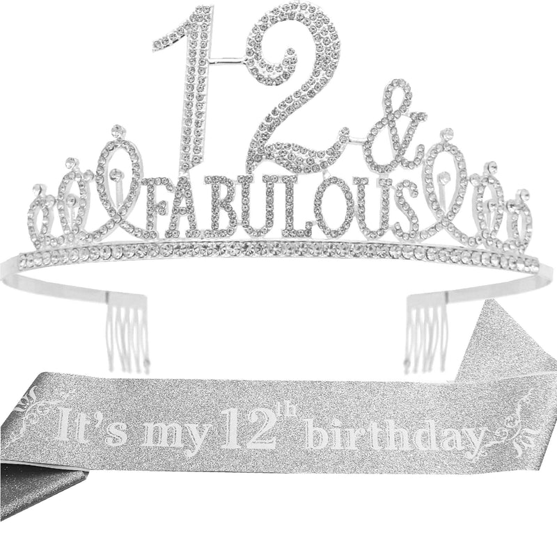 Girls 12th Birthday Sash and Tiara - Fabulous Glitter Sash + Fabulous