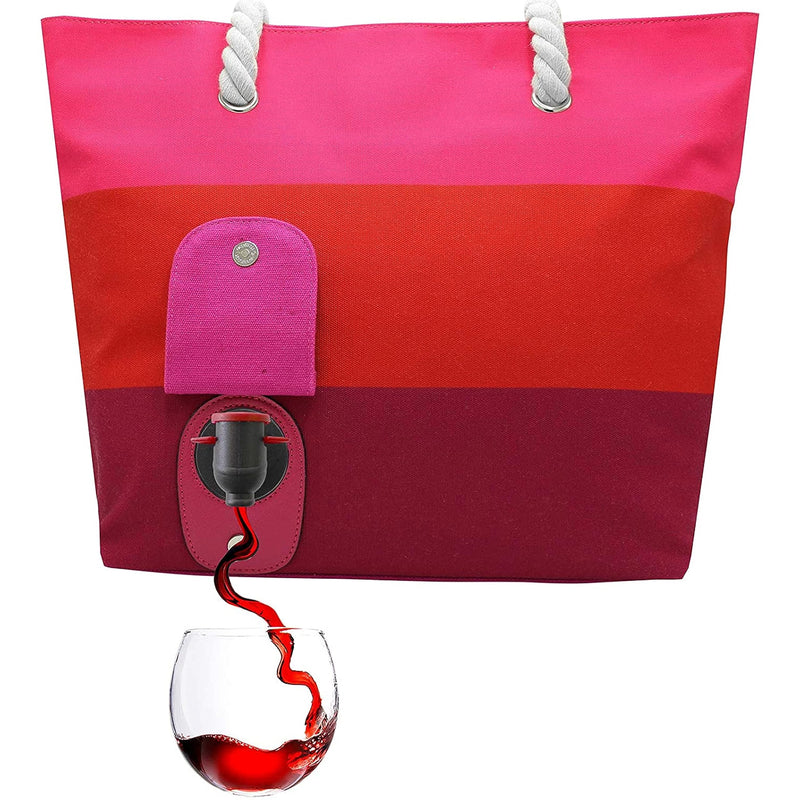 Beach Tote Bag - Canvas Wine Purse with Hidden Pour Spout and Dispenser Bottle