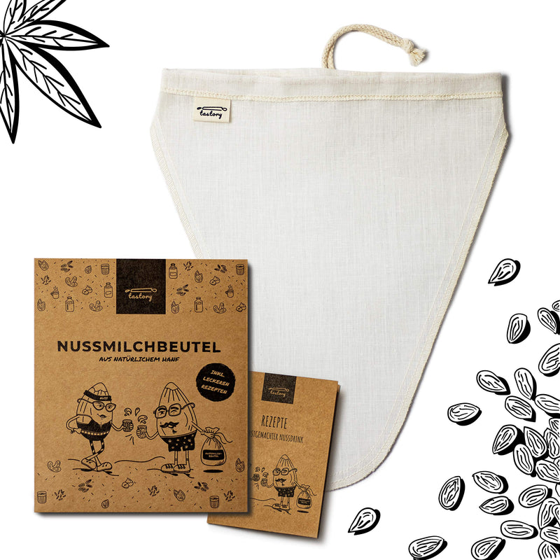 Nut milk bag V shape for oat milk 25 x 30 cm made of hemp ideal nut bag