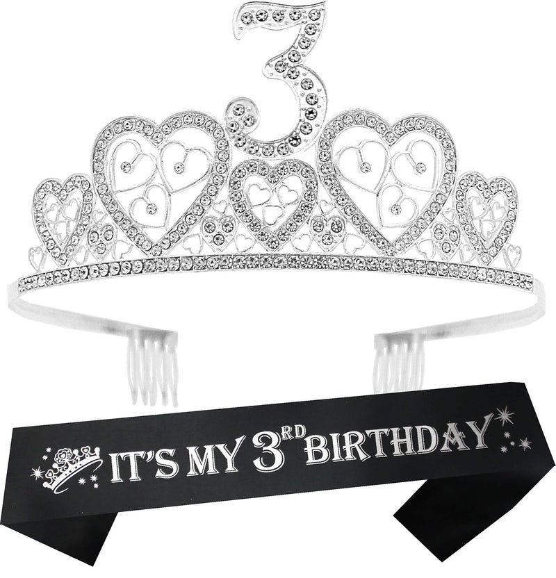 Girls 3rd Birthday Sash and Tiara - Fabulous Glitter Sash + Hearts