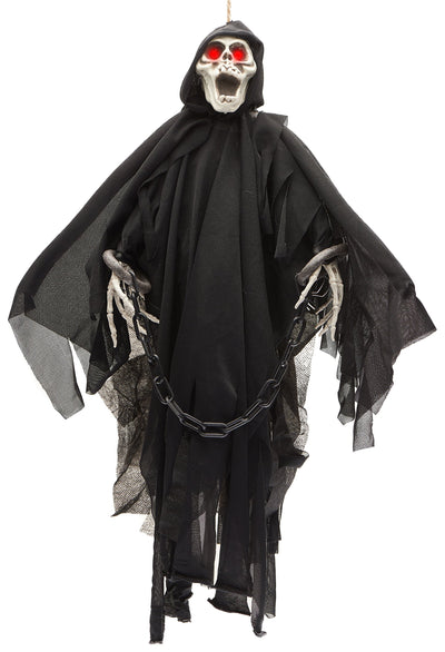 152cm Animated Hanging Grim Reaper With Skull And Chain Shackles For The