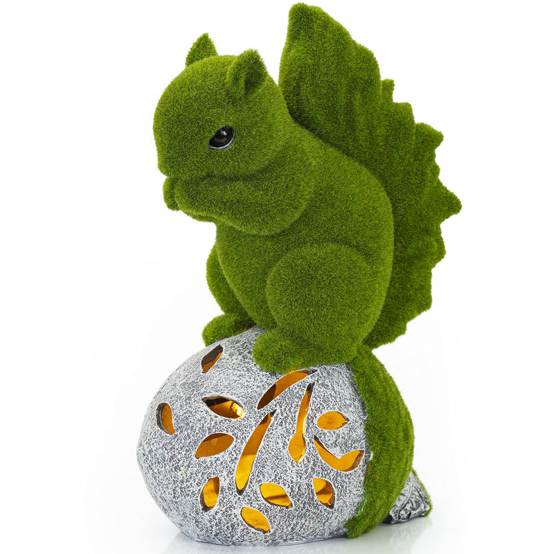 Flocked Squirrel with Glowing Acorn Solar Powered LED Outdoor Decor Garden Light