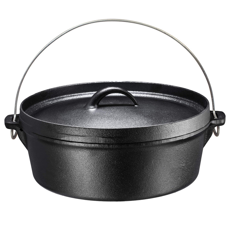 Pre-Seasoned Cast Iron Dutch Oven with Flanged Lid and Iron Cover for Campfire