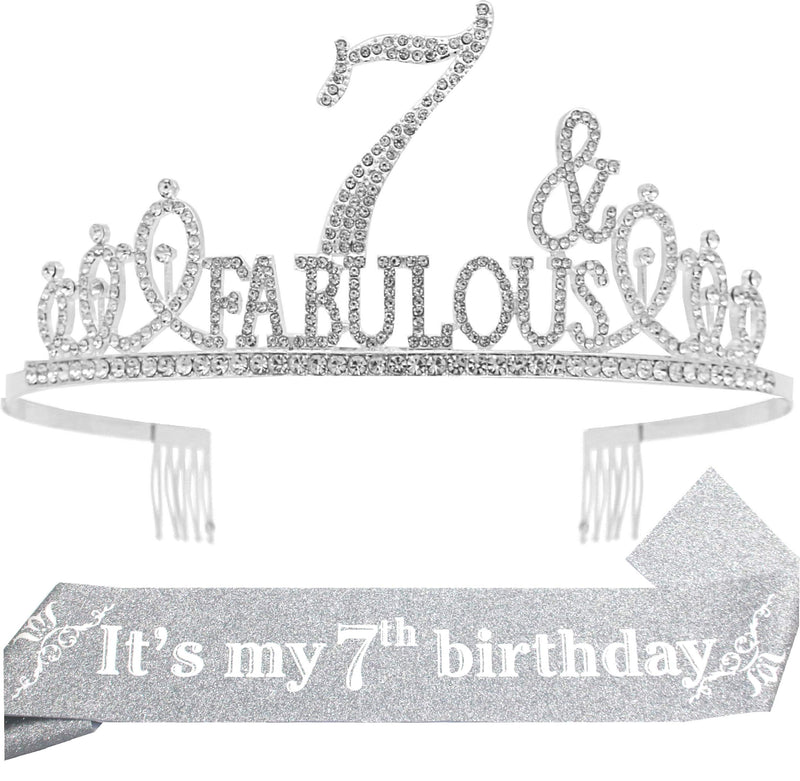 Girls 7th Birthday Sash and Tiara - Fabulous Glitter Sash + Fabulous