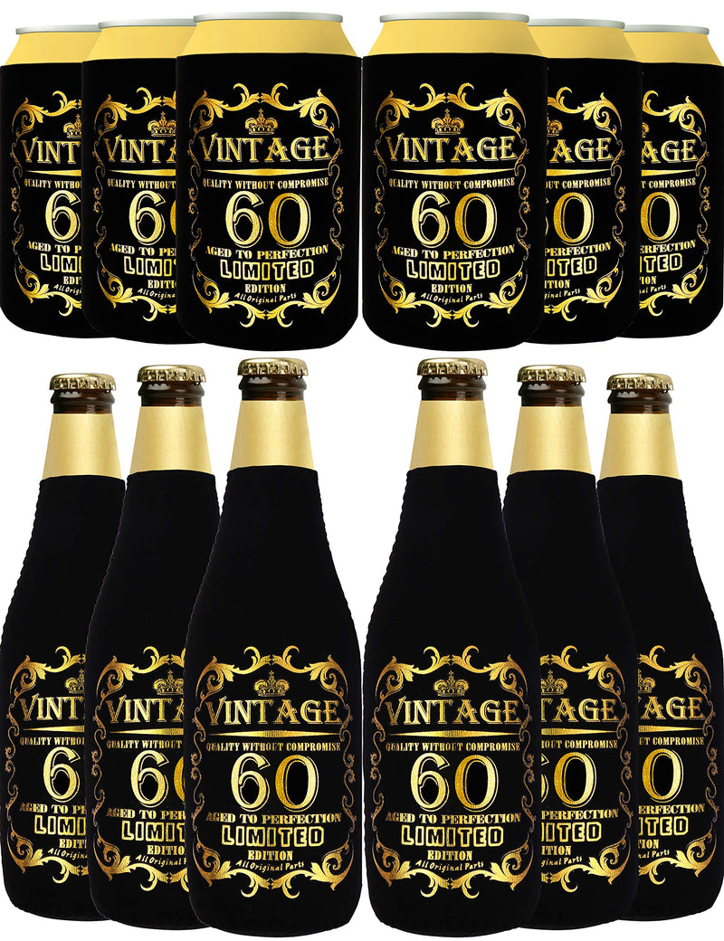 Can sleeves for beer – 12 black and gold can sleeves “Cheers to 60 years”.