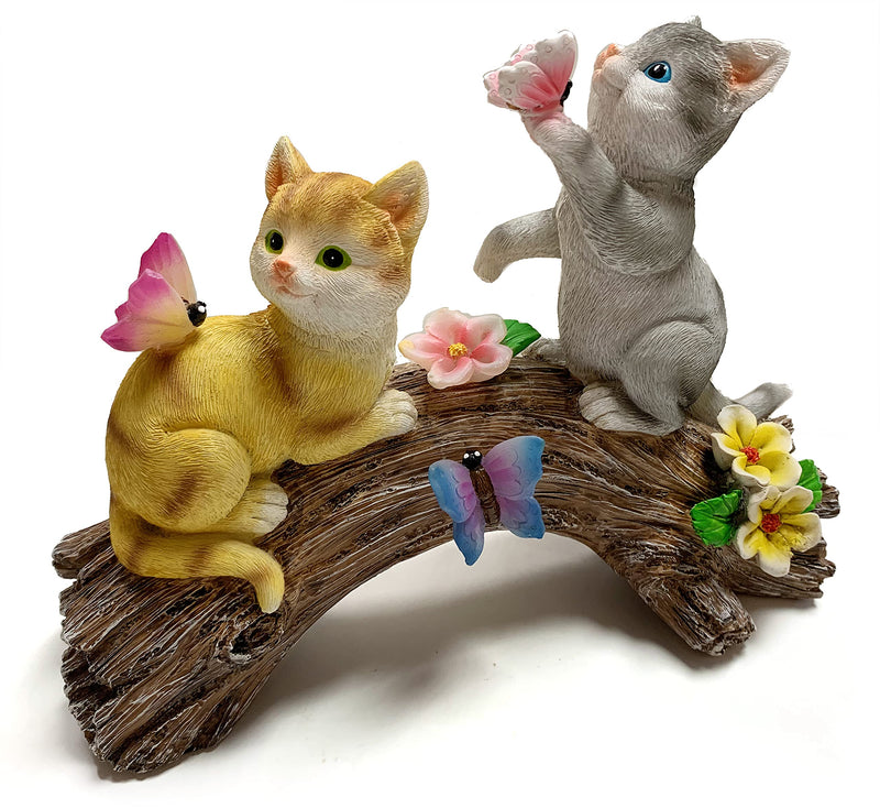 Kitten on a tree trunk, solar powered LED outdoor decoration, garden light, great addition