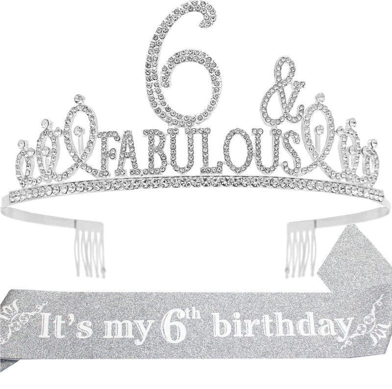 Girls 6th Birthday Sash and Tiara - Fabulous Glitter Sash + Fabulous