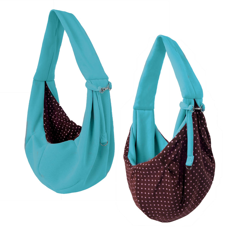 Reversible Cat Dog Sling - Aqua Blue Soft Hands Free Pet Sling