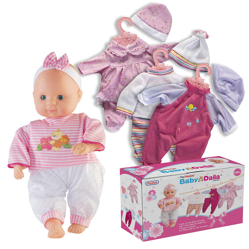 Baby doll with 12 piece clothing set, baby doll suitcase set, baby doll