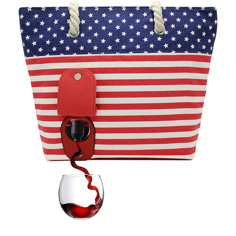 Beach Tote Bag - Canvas Wine Purse with Hidden Pour Spout and Dispenser Bottle