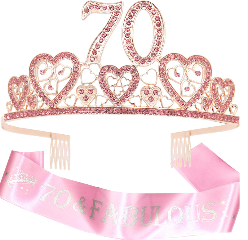 70th Birthday Sash and Tiara for Women - Fabulous Glitter Sash + Hearts