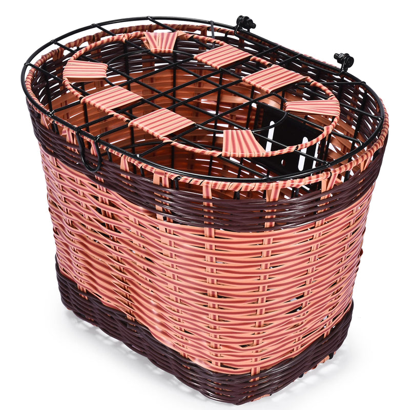 Wicker Bicycle Basket - Removable Old Fashioned Front Handlebar Storage Basket -