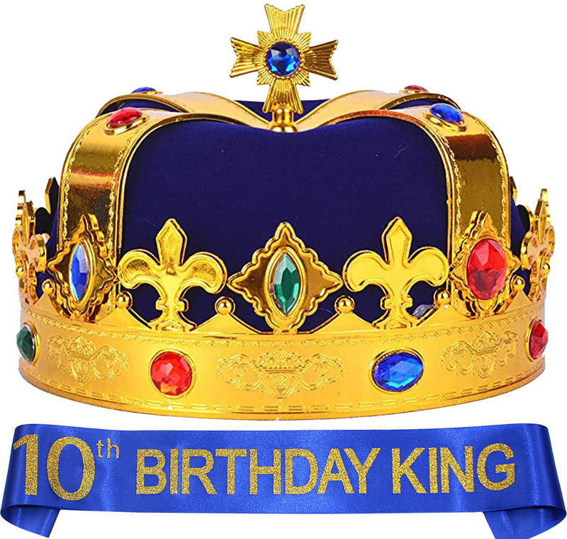 Boys 10th Birthday Royal Crown and Sash - High quality material in royal gold and blue