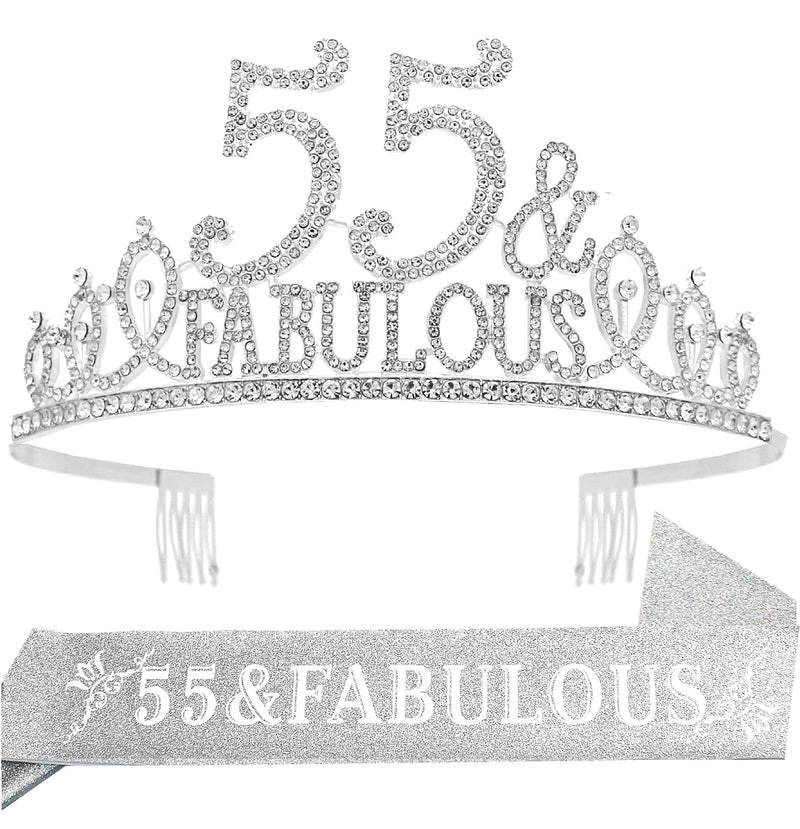 55th Birthday Sash and Tiara for Women - Fabulous Glitter Sash + Fabulous