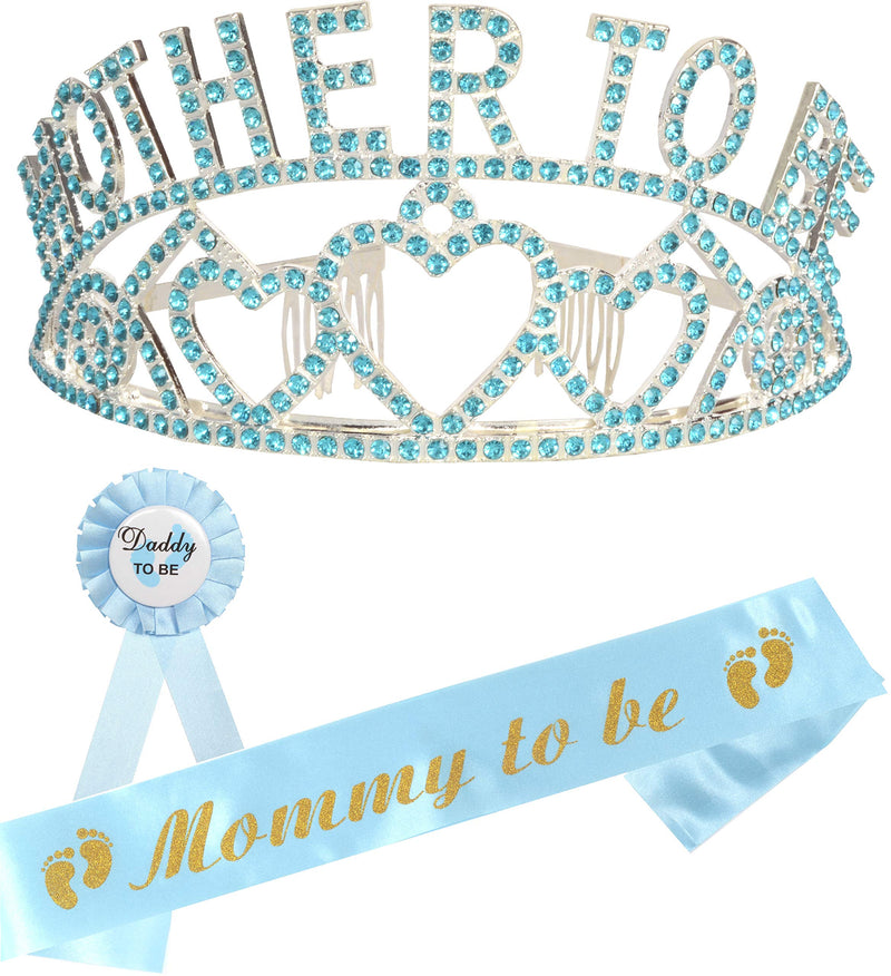 Baby Shower Decorations for Expectant Mom and Dad, Metallic Blue Tiara + Blue &