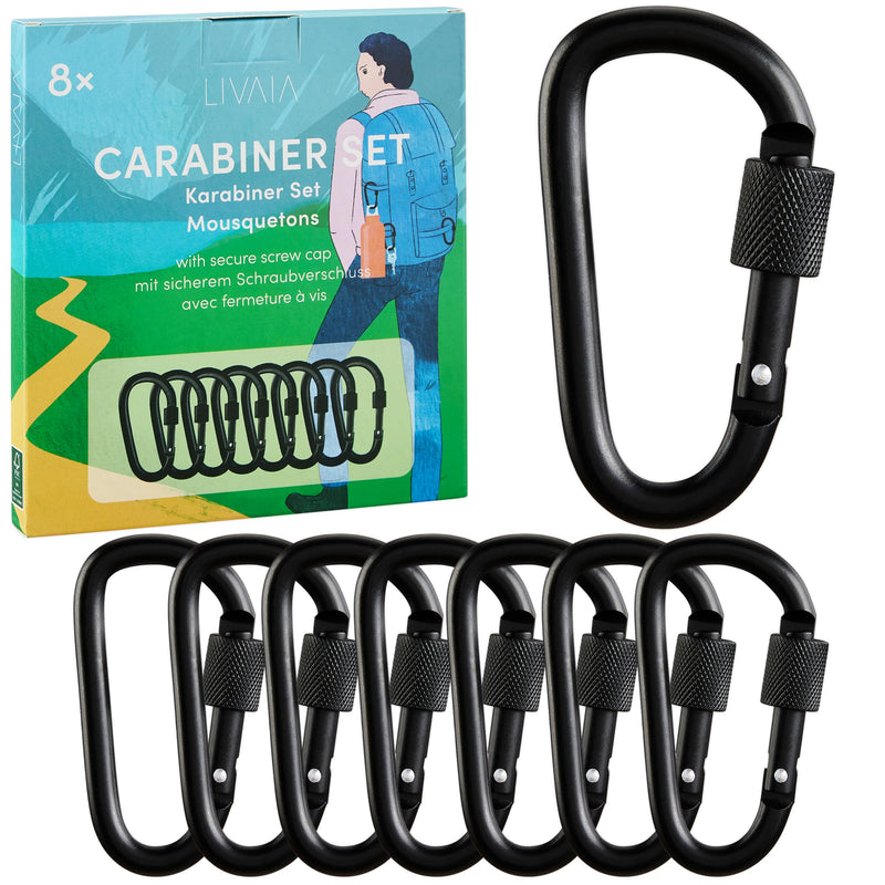 Set of 8 carabiner hooks with screw closure, aluminum carabiner key ring