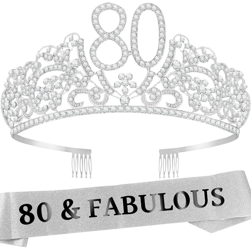 80th Birthday Crown and Sash Set for Women - 80th Birthday Gifts