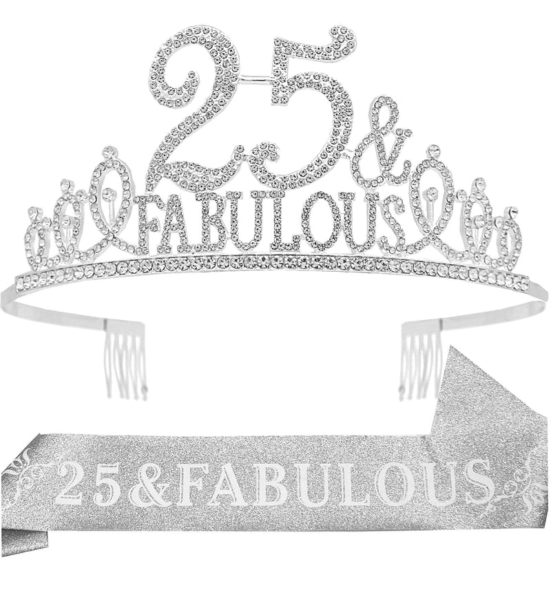 25th Birthday Sash and Tiara for Women - Fabulous Set: Glitter Sash + Fabulous