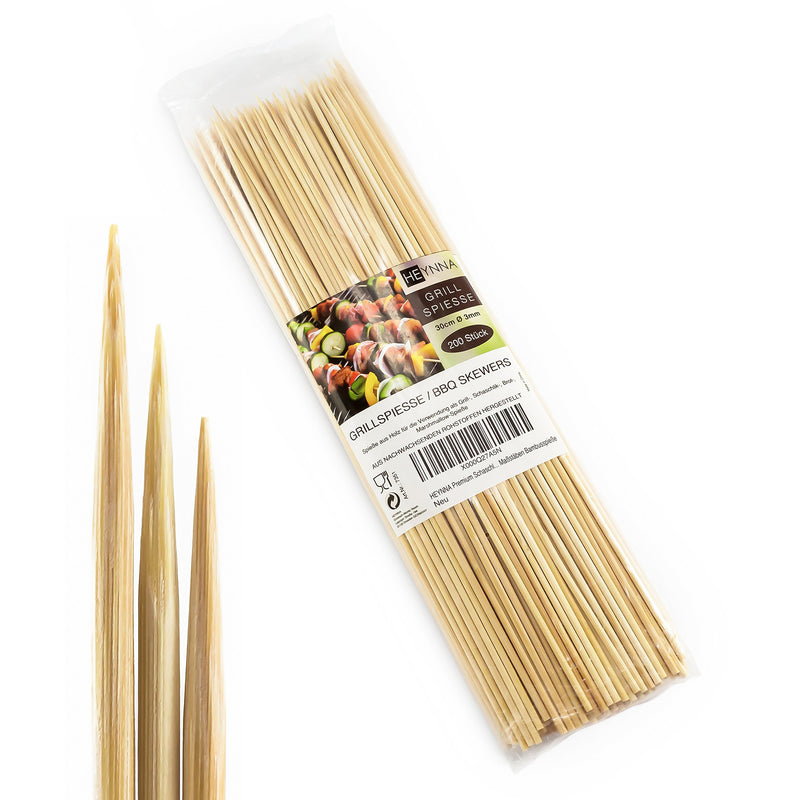 Bamboo shashlik skewers 30cm / grill skewers 200 pieces made of bamboo for grilling