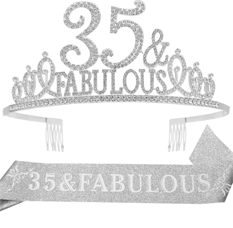 35th Birthday Sash and Tiara for Women - Fabulous Glitter Sash + Fabulous