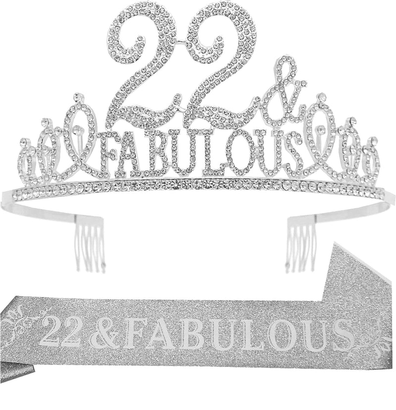 22nd Birthday Sash and Tiara for Women - Fabulous Set: Glitter Sash