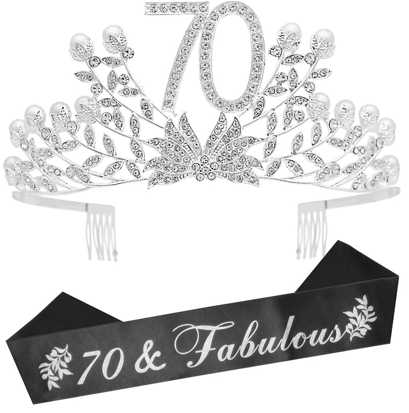 70th Birthday Sash and Tiara for Women - Fabulous Glitter Sash + Botanic