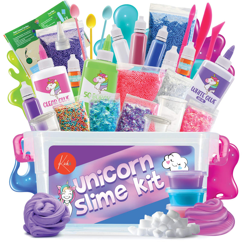 DIY Unicorn Slime Making Kit - 88 Piece Set with Storage Box - Fluffy Beads