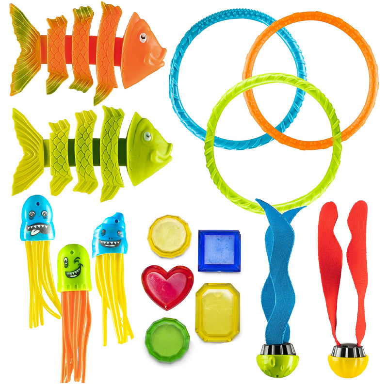 15 Pack Pool Diving Toy Set with Carry Bag for Summer Fun for Kids - Sink